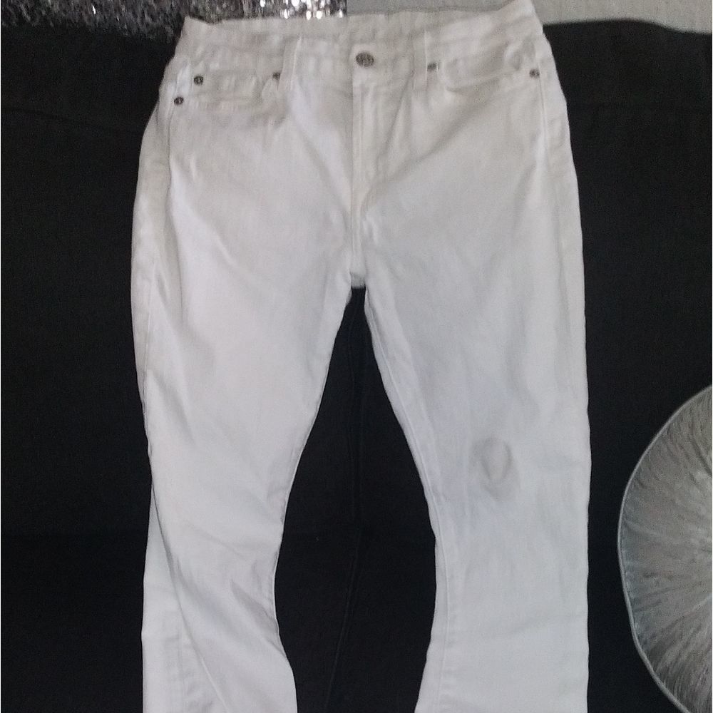 7 for All Mankind Distressed Slim White Stretch Jeans Sz 26